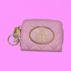 Polly Pocket Pink & Aqua Quilted Bi-Fold Zippered Coin Purse Wallet w/ Charm
